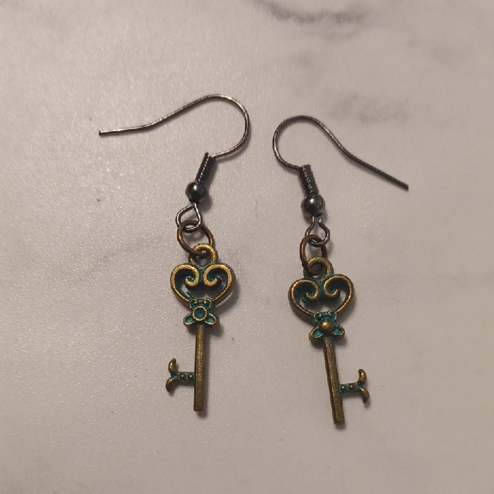 4/$60 New Bronze &Green Key Pair of Earrings - Hand-Made (Assembled)